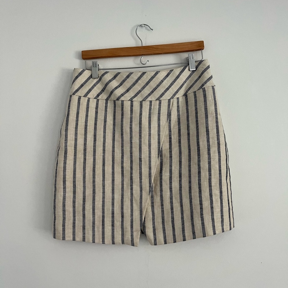 J. Crew 100% Linen Skirt Crossover Wrap Cream and Blue
